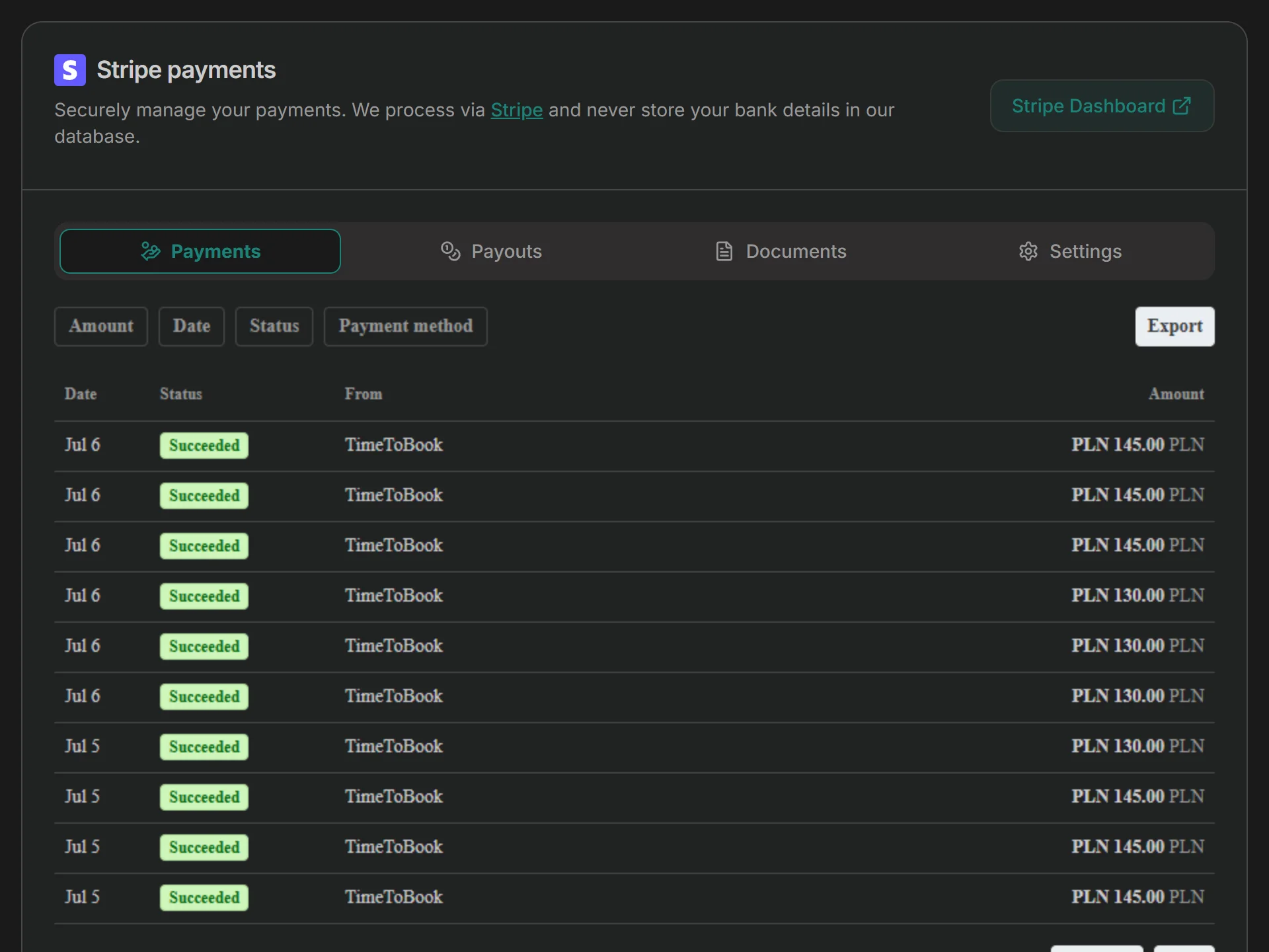 Stripe payments
