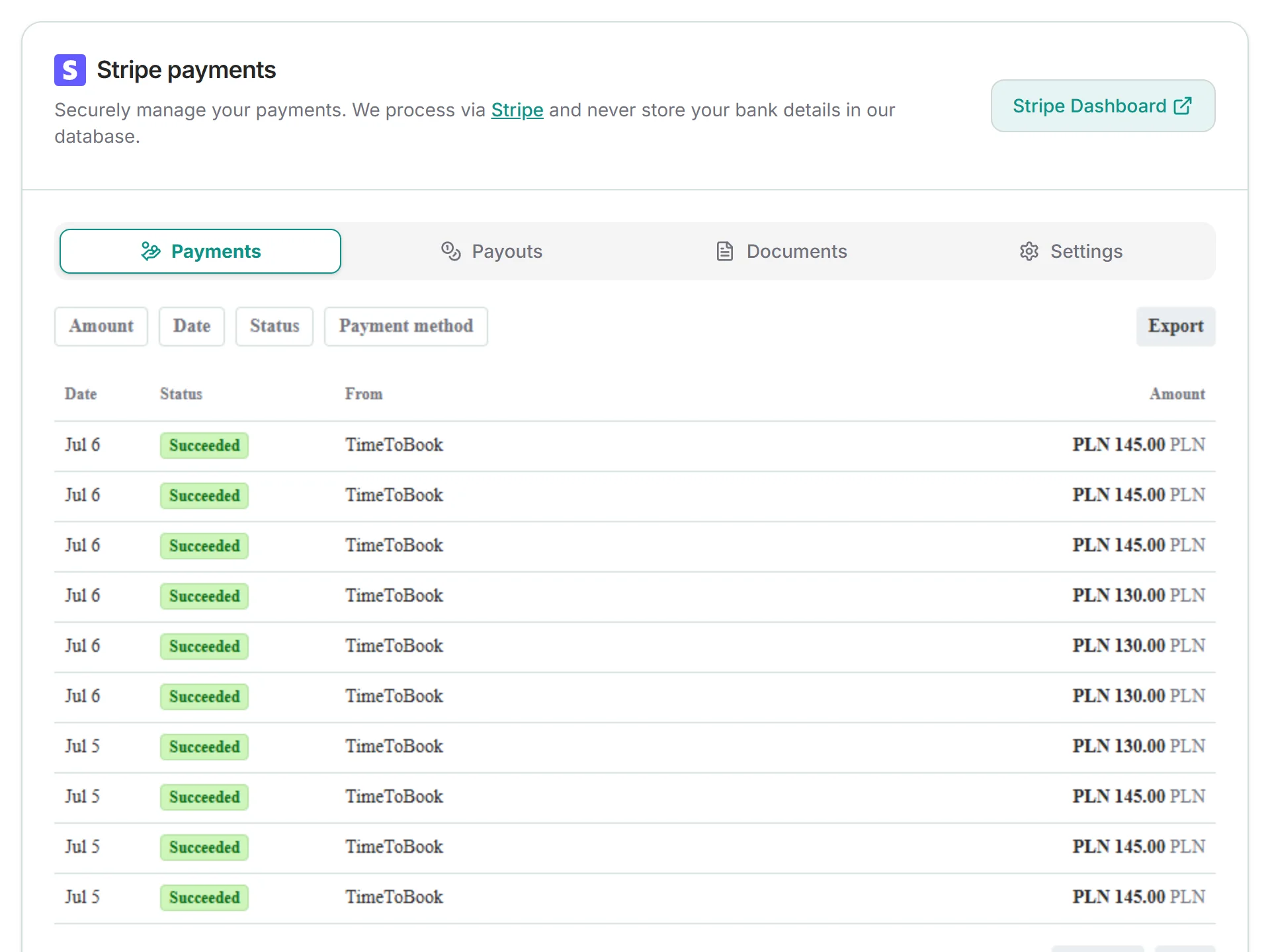 Stripe payments